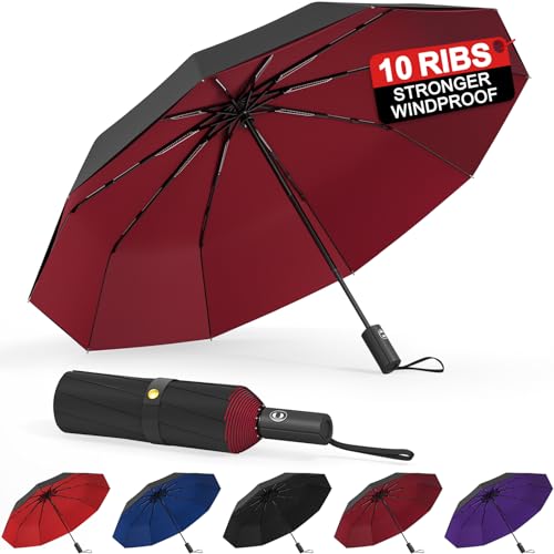 BALORIZ Winddichter doppellagiger Regenschirm, kompakter Reise-Faltschirm, automatisches Öffnen und Schließen, tragbarer wind- und regenbeständiger Regenschirm mit 10 Rippen für Männer, Frauen, von BALORIZ