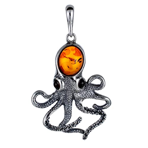 BALTICANA JEWELRY Oktopus-Anhänger aus Sterlingsilber und baltischem Bernstein von BALTICANA JEWELRY