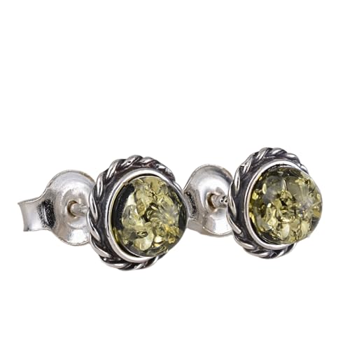 Bernsteinschmuck für Frauen – 925er-Sterlingsilber und baltischer grüner Bernstein, kleine Silber-Edelstein-Ohrstecker – Sterlingsilber-Schmuck-Kollektion, Edelstein, Bernstein, Edelstein, Bernstein von BALTICANA JEWELRY