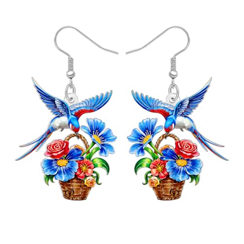 BAMAY Acryl Blume Korb Blau Vogel Ohrringe Hängend Floral Decor Sommer Schmuck Garten Geschenke für Frauen Mädchen Gärtner Vogel Liebhaber Mama (Mehrfarbig) von BAMAY