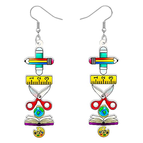 BAMAY Acryl Buch Regal Ohrringe Baumeln Charms Zurück zu Schule Schreibwaren Geschenke für Lehrer Studentinnen Mädchen schmuck (＋-×÷ Sets) von BAMAY
