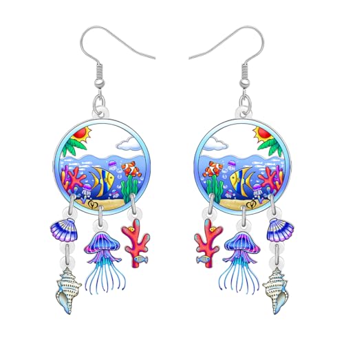 BAMAY Acryl Bunte Ozean Ohrringe Hängend Qualle Tropischen Fisch Muschelschale Muschel SchmuckSommer Strand Hawaiin Geschenke für Frauen Mädchen Mama (Buntes) von BAMAY