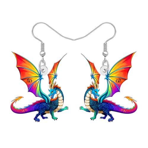 BAMAY Acryl Fantasy Drachen Ohrringe für Frauen Mädchen Hängend Drop Dinosaurier Schmuck Western Drachen Geschenke Cool Stuff Tiere Charms (Mehrfarbig) von BAMAY