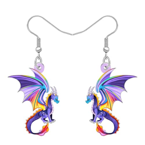 BAMAY Acryl Fantasy Drachen Ohrringe für Frauen Mädchen Hängend Drop Dinosaurier Schmuck Western Drachen Geschenke Cool Stuff Tiere Charms (Violett) von BAMAY