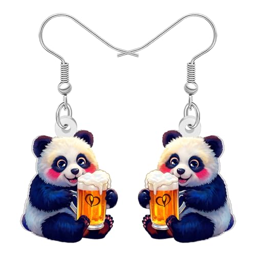 BAMAY Acryl Funky Bier Thema Ohrringe Hängend Erklärung Womens Schmuck Weird Bier Liebhaber Geschenke für Damen Mädchen Trinker Quirky Oktoberfest Zubehör (Panda) von BAMAY