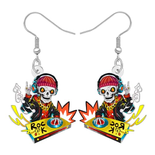 BAMAY Acryl Funky Felsen and Roll Ohrringe Punk Totenkopf Gnom Gitarre spielen Musikschmuck Coole Geschenke für Musikliebhaber Frauen Mädchen Lehrer (Amarillo) von BAMAY