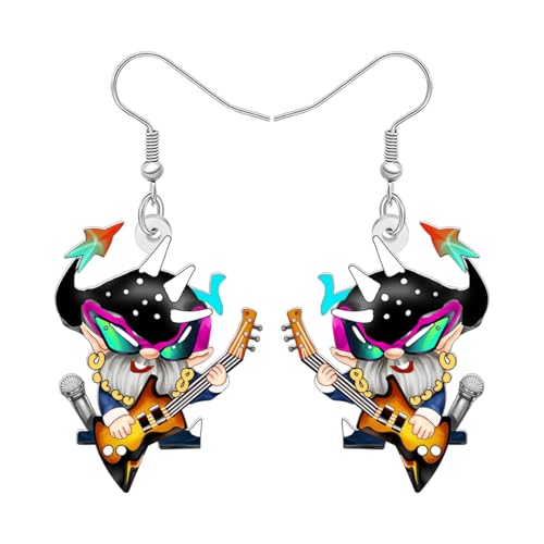 BAMAY Acryl Funky Felsen and Roll Ohrringe Punk Totenkopf Gnom Gitarre spielen Musikschmuck Coole Geschenke für Musikliebhaber Frauen Mädchen Lehrer (Mehrfarbig) von BAMAY