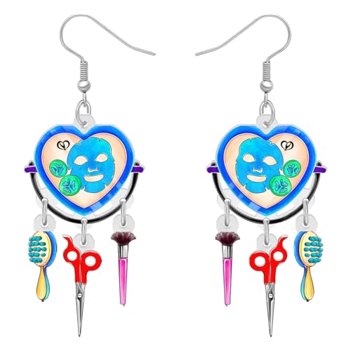 BAMAY Acryl Funky Hair Dryer Ohrringe Hängend für Damen Mädchen Hairdrier Scissor Comb Charms Modeschmuck Kosmetikerin Hair Stylist Geschenke für Friseure (Blau) von BAMAY