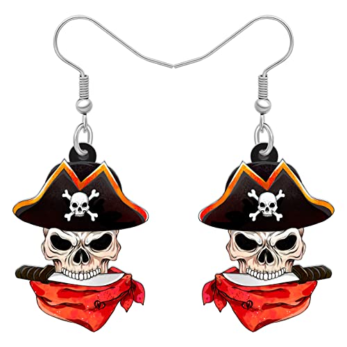 BAMAY Acryl Halloween Piraten Schädel Ohrringe baumeln Neuheit Piratenschmuck Charms Schädel Geschenke für Frauen Mädchen Zubehör (Grau) von BAMAY