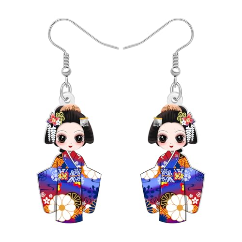 BAMAY Acryl Japanisch Anime Kimono Kokeshi Puppe Ohrringe Hängend Cute Kawaii Sachen Zubehör Japanische Geschenke für Japan-Liebhaber Modeschmuck für Damen Mädchen (Buntes) von BAMAY