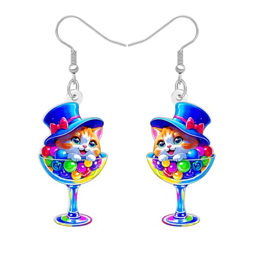 BAMAY Acryl Margarita Cocktail Glas Katze Ohrringe Kätzchen Hängend Hawaii-Urlaub Schmuck Katze Liebhaber Geschenke für Frauen Mädchen Mama (Mehrfarbig) von BAMAY