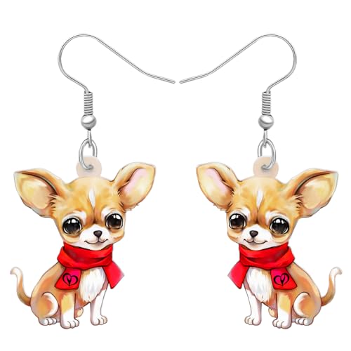 BAMAY Acryl Niedlich Chihuahua Hund Ohrringe Baumeln Drop Floral Puppy Schmuck Hund Geschenke für Frauen Mädchen Charms Dekorationen (Gelb) von BAMAY