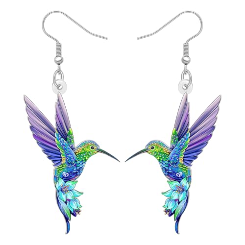 BAMAY Acryl Niedlich Floral Kolibri Ohrringe Hängend Vogel Schmuck Sommer Kolibri Geschenke für Vogelliebhaber Frauen Mädchen Mama Tier Charms (Lila) von BAMAY