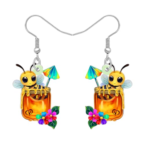 BAMAY Acryl Niedlich Honigbiene Biene Ohrringe Hängend Honig Biene Schmuck Bug Insekten Garten Geschenke für Gärtner Frauen Mädchen Oma Frühling Sommer Charms (Gold) von BAMAY