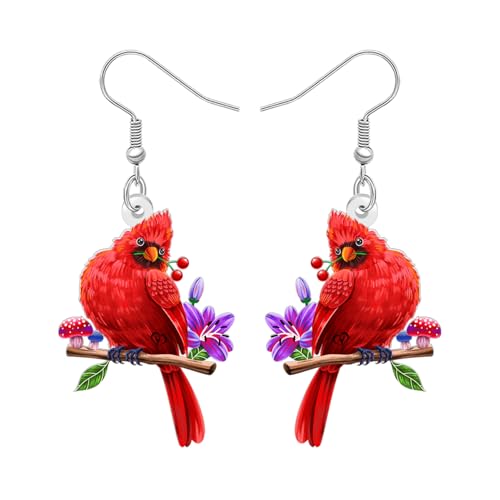 BAMAY Acryl Niedlich Rot Kardinal Ohrringe Hängend Blume Vogel Pilz Stuff Kardinal Schmuck Sommer Vogel Liebhaber Geschenke für Frauen Mädchen Mama (Rot) von BAMAY