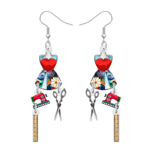 BAMAY Acryl Retro Nähmaschinen Ohrringe Hängend Weinlese Schmuck 80er 70er Jahre Zubehör Nostalgisch Quilten Geschenke für Frauen Mädchen Nähen Liebhaber Quilters Näherin (Mehrfarbig) von BAMAY