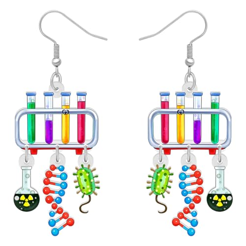 BAMAY Acryl Spaß Wissenschaft Labor Chemie Biologie Lehrer Ohrringe Mikroskop DNA Mikrobiologie Graduierung Schmuck zurück zu Schule Lehrer Anerkennung Geschenke für Frauen Mädchen (Mehrfarbig) von BAMAY