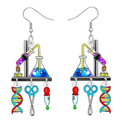 BAMAY Acryl Spaß Wissenschaft Labor Chemie Biologie Lehrer Ohrringe Mikroskop DNA Mikrobiologie Graduierung Schmuck zurück zu Schule Lehrer Anerkennung Geschenke für Frauen Mädchen (Multi) von BAMAY