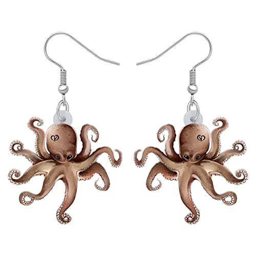BAMAY Acryl Süß Cartoon Oktopus Ohrringe Hängend Tintenfisch Baumeln Geschenke für Damen Mädchen Ozean Tier Schmuck Zubehör (Beige) von BAMAY