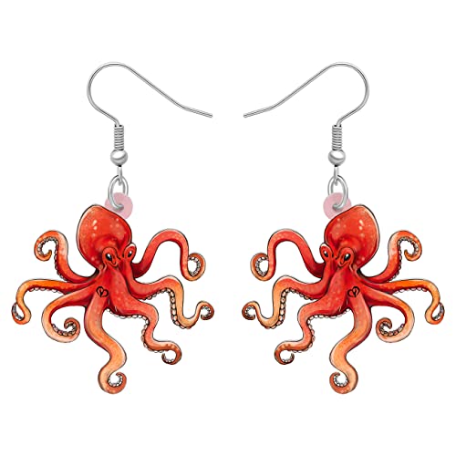 BAMAY Acryl Süß Cartoon Oktopus Ohrringe Hängend Tintenfisch Baumeln Geschenke für Damen Mädchen Ozean Tier Schmuck Zubehör (Rot) von BAMAY