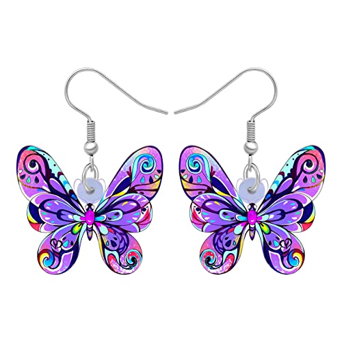 BAMAY Acryl Süß Schmetterling Ohrringe Hängend Insekt Baumeln Schmetterling Geschenke für Damen Mädchen Frühling Schmuck (Violett) von BAMAY