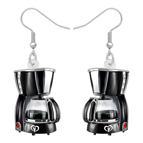 BAMAY Acryl Unique Barista Geschenke Kaffeemaschine Ohrringe Hängend Espressomaschine Charms Weinlese-Schmuck Trinker Kaffees Liebhaber Geschenk für Damen Mädchen (Grau) von BAMAY