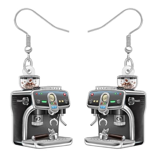BAMAY Acryl Unique Barista Geschenke Kaffeemaschine Ohrringe Hängend Espressomaschine Charms Weinlese-Schmuck Trinker Kaffees Liebhaber Geschenk für Damen Mädchen (Schwarz) von BAMAY