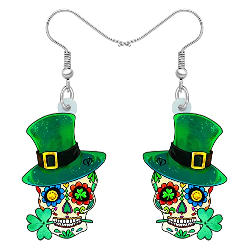 BAMAY Acryl Zuckerschädel Ohrringe St. Patricks Day Grüner Hut Kleeblatt Skelett Ohrringe Geschenk für Frauen Mädchen von BAMAY