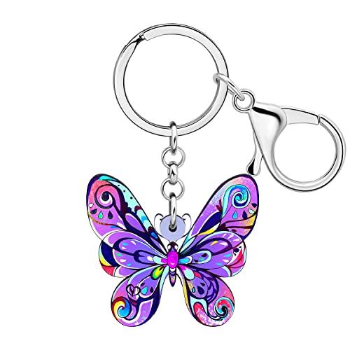 BAMAY Acryl bunte Schmetterling Schlüsselanhänger Auto Schlüssel Insekt Schmuck Frühling Sommer Charms für Frauen Mädchen Schmetterling Geschenk (Lila 082) von BAMAY