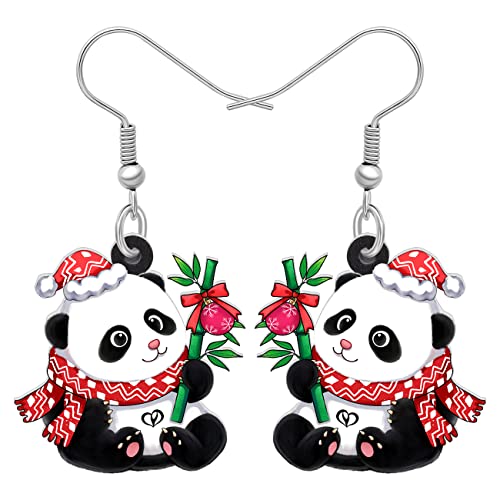BAMAY Acryl niedlich Panda Ohrringe Modeschmuck Anime Bär baumeln Ohrringe für Frauen Mädchen Weihnachten Geschenke (Schwarz Rot) von BAMAY