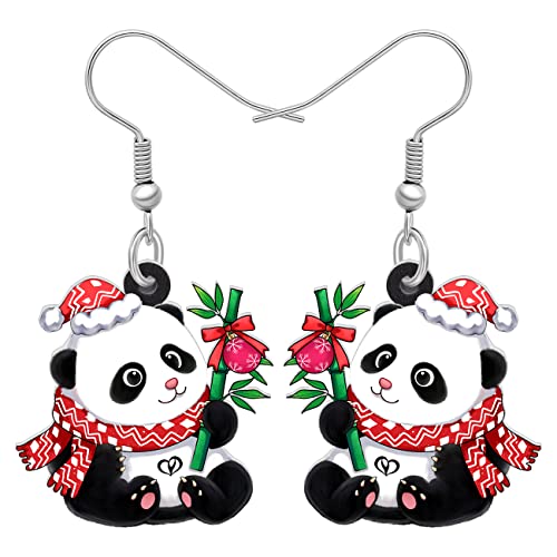 BAMAY Acryl niedlich Panda Ohrringe Modeschmuck Anime Bär baumeln Ohrringe für Frauen Mädchen Weihnachten Geschenke (Schwarz Rot) von BAMAY