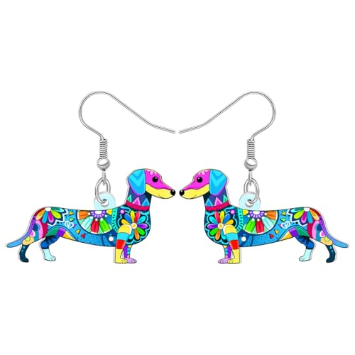BAMAY Cute Dackel Geschenke Boho Hund Ohrringe Hängend Acryl Bohemian Schmuck Funky Welpe Weiner Hund Geschenke für Damen Mädchen Mama Tierliebhaber Besitzer (Blau) von BAMAY