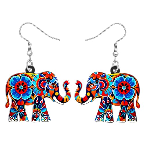 BAMAY Cute Elefant Geschenke Boho Afrikanischen Elefanten Ohrringe Hängend Acryl Bohemian Schmuck Funky Tierliebhaber Geschenke für Damen Mädchen Mama (Rose) von BAMAY