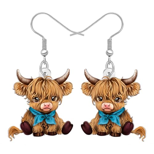 BAMAY Cute Hochland Kuh Geschenk Acryl Hyland Kuh Ohrringe Hängend Land Schmuck Seltsam Wildwest Geschenke für Damen Mädchen Mom Landwirte (Beige) von BAMAY