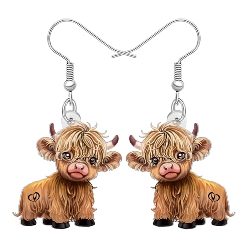 BAMAY Cute Hochland Kuh Geschenk Acryl Hyland Kuh Ohrringe Hängend Land Schmuck Seltsam Wildwest Geschenke für Damen Mädchen Mom Landwirte (Braun) von BAMAY