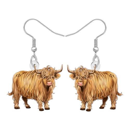 BAMAY Cute Hochland Kuh Geschenk Acryl Hyland Kuh Ohrringe Hängend Land Schmuck Seltsam Wildwest Geschenke für Damen Mädchen Mom Landwirte (Kaffee) von BAMAY