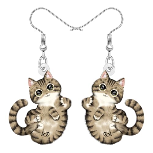 BAMAY Cute Tabby Katze Geschenke Acryl Katze Ohrringe Hängend Cartoon Kätzchen Schmuck Haustier Geschenke für Damen Mädchen Mama Tierbesitzer Liebhaber Tier Charms (Braun) von BAMAY
