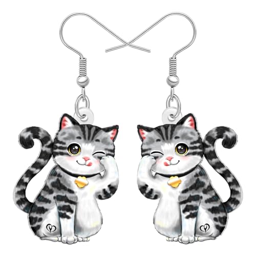 BAMAY Cute Tabby Katze Geschenke Acryl Katze Ohrringe Hängend Cartoon Kätzchen Schmuck Haustier Geschenke für Damen Mädchen Mama Tierbesitzer Liebhaber Tier Charms (Grau) von BAMAY