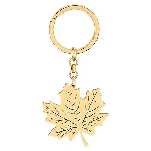 BAMAY Edelstahl 18K Gold Blatt Schlüsselanhänger Zierliche Ahorn Blatt für Frauen Mädchen Herbst Blätter Geschenke Autoschlüssel Charms (Vergoldet) von BAMAY