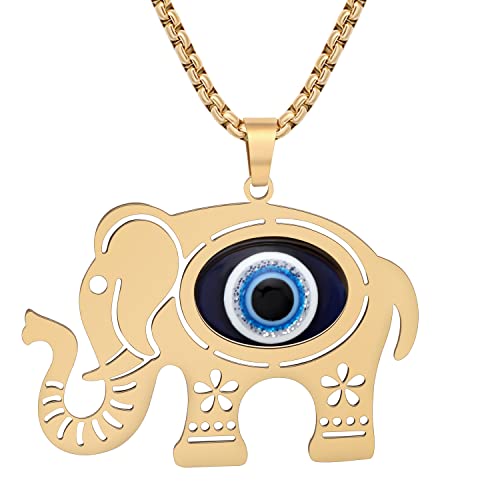 BAMAY Edelstahl Elefant Halskette Anhänger Mode Schmuck Elefant Geschenke für Damen Mädchen Charms Zubehör (18K Vergoldet Auge Elefant) von BAMAY