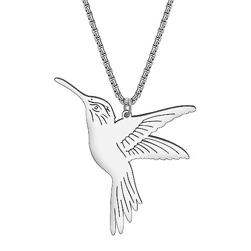 BAMAY Edelstahl Fliegen Kolibri Halskette Anhänger Vogel Schmuck 18K Gold Halskette für Frauen Mädchen Sommer Geschenke Charms (Versilbert) von BAMAY