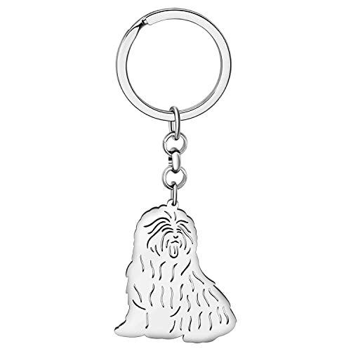 BAMAY Edelstahl Hund Rassen Schlüsselanhänger Mops Chihuahua Labrador Yorkshire Corgi Welpe Schlüsselring Charms Hund Geschenke für Frauen Mädchen (Bearded Collie Versilbert) von BAMAY