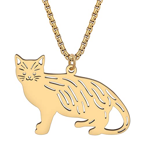 BAMAY Edelstahl Katze Halskette Kätzchen Anhänger Neuheit Haustiere Schmuck für Damen Mädchen Geschenke Zubehör (18K Vergoldet B) von BAMAY