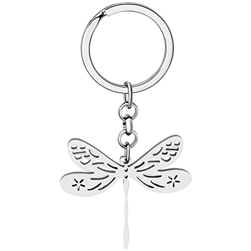 BAMAY Edelstahl Libelle Schlüsselanhänger Geschenke für Frauen Mädchen Insekten Schmuck Tasche Autoschlüssel Charms (Versilbert 062) von BAMAY