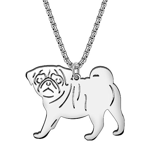 BAMAY Edelstahl Niedlichen Hunderassen Halskette Welpe Anhänger Neuheit Haustiere Schmuck Geschenke für Damen Mädchen (Pug Versilbert) von BAMAY
