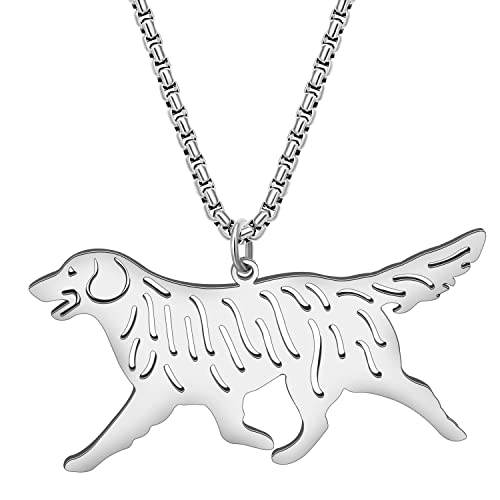 BAMAY Edelstahl Niedlichen Hunderassen Halskette Welpe Anhänger Neuheit Haustiere Schmuck Geschenke für Damen Mädchen (Versilbert Golden Retriever) von BAMAY