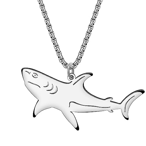 BAMAY Edelstahl Ozean Tiere Halskette Delphin Krabbe Schildkröte Seepferdchen Hai Anhänger Schmuck Geschenke für Damen Mädchen (Hai Versilbert) von BAMAY