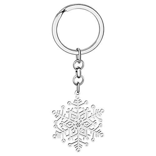 BAMAY Edelstahl Schneeflocke Schlüsselanhänger Silber vergoldet Autoschlüsselanhänger Weihnachts Geschenke für Frauen Mädchen Charms (Versilbert) von BAMAY