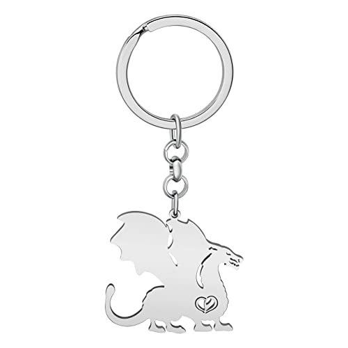 BAMAY Edelstahl Silber vergoldet Drachen Schlüsselanhänger Dinosaurier Schlüsselanhänger Neuheit Schmuck Charms Geschenke für Frauen Mädchen (Versilbert) von BAMAY