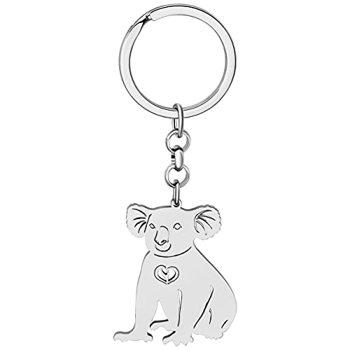 BAMAY Edelstahl australischen Koala Bär Schlüsselanhänger Geschenke für Frauen Mädchen 18K Gold Silber plattiert Auto Schlüsselring Charms (Versilbert 048) von BAMAY